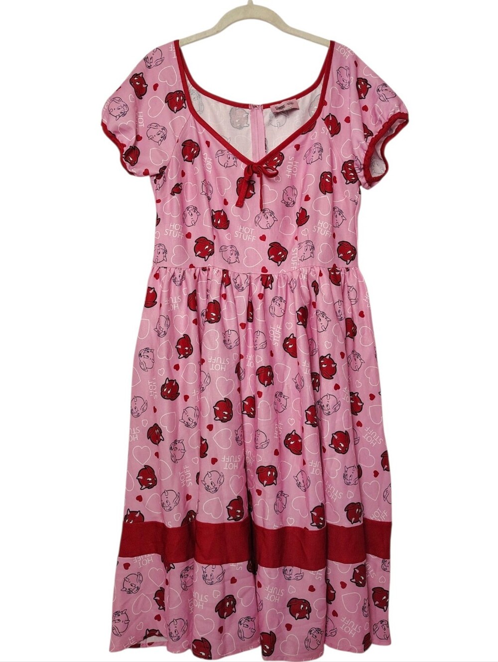 Unique Vintage x Hot Stuff Devil Print Pink Hannah Swing Dress L/10-12